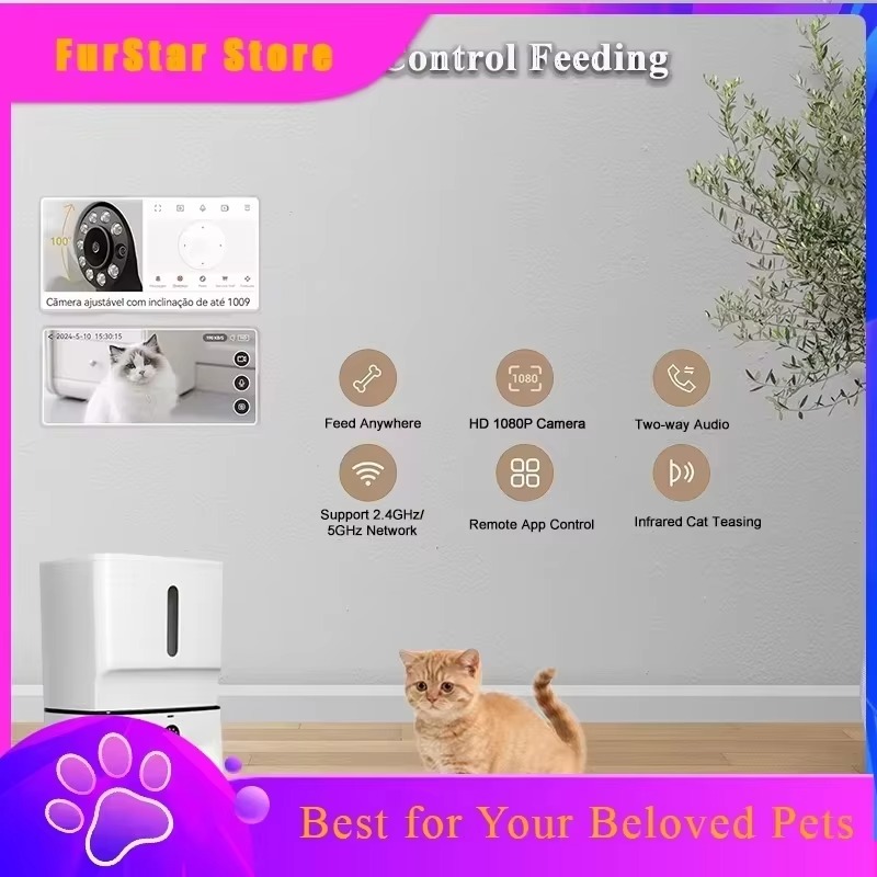 Smart Pet Feeder Camera 1080P Wifi - FurStar7L Inteligentne Automatyczne Karmniki dla Kota