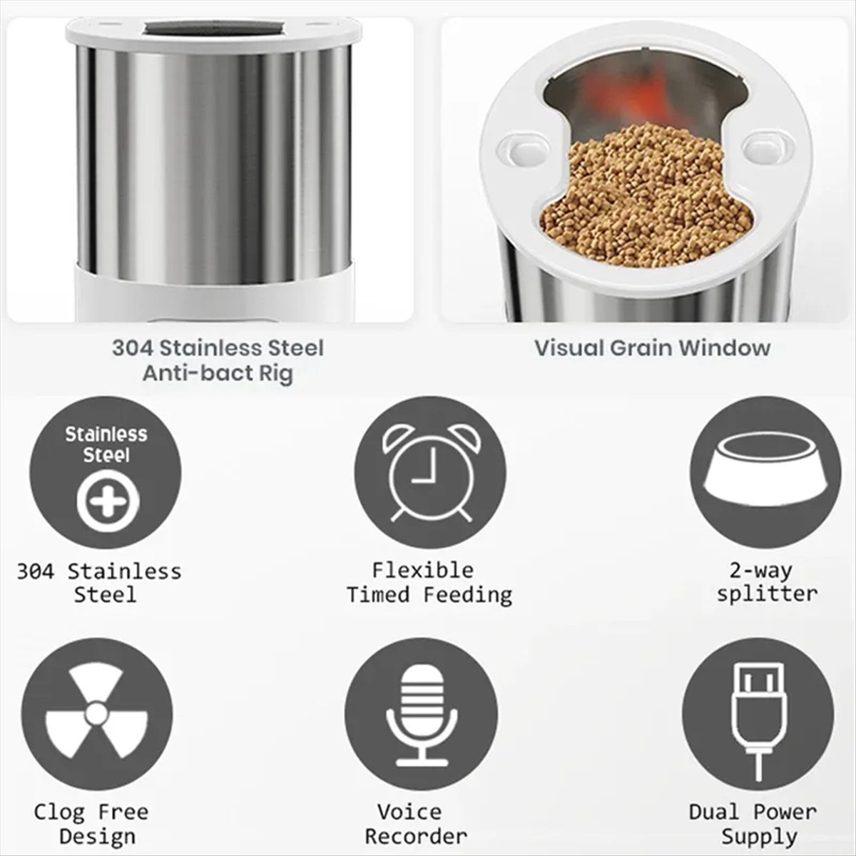 Automatic Pet Feeder Dual Bowl Stainless - Automatyczny podajnik karmy dla kotów 4.5L,