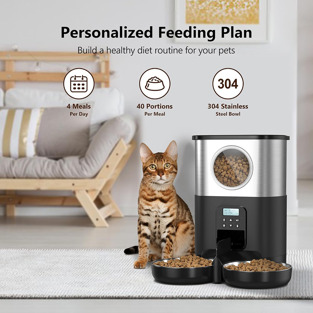 Hurtowy automatyczny podajnik  – Automatic Pet Feeder Dual Bowl Stainless recenzja i cena
